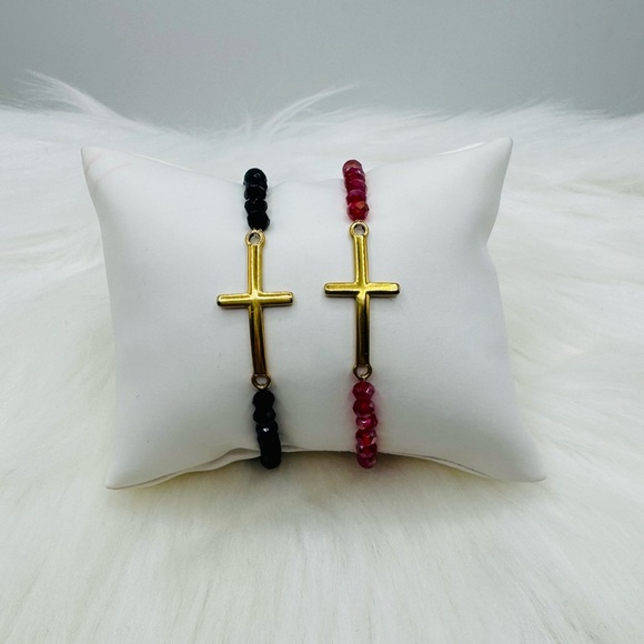 Tiny Beads Boho Stainless Steel Cross Charm Bracelet Set - Picture 5 of 5